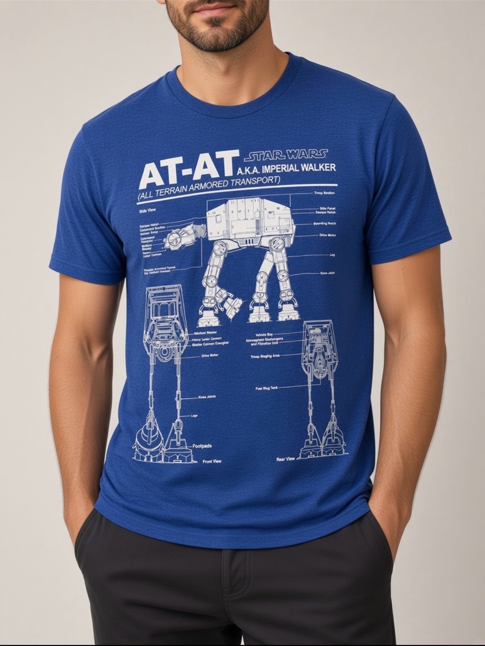 STAR WARS AT-AT Imperial Walker Graphic Design Blue 100%Cotton Soft T-Shirt Sz M